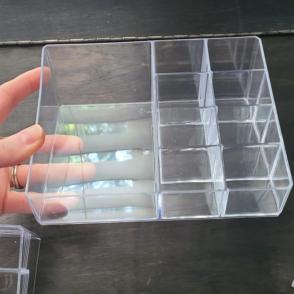 Set of three acrylic cosmetic makeup organizers
